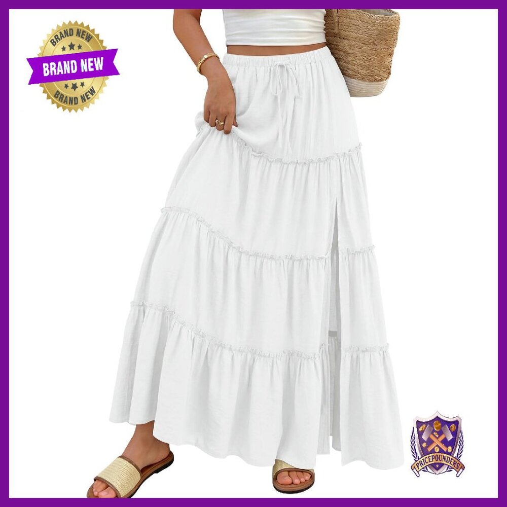 Boho Maxi Skirt With Side Slit Pockets A-Line Rayon Blend